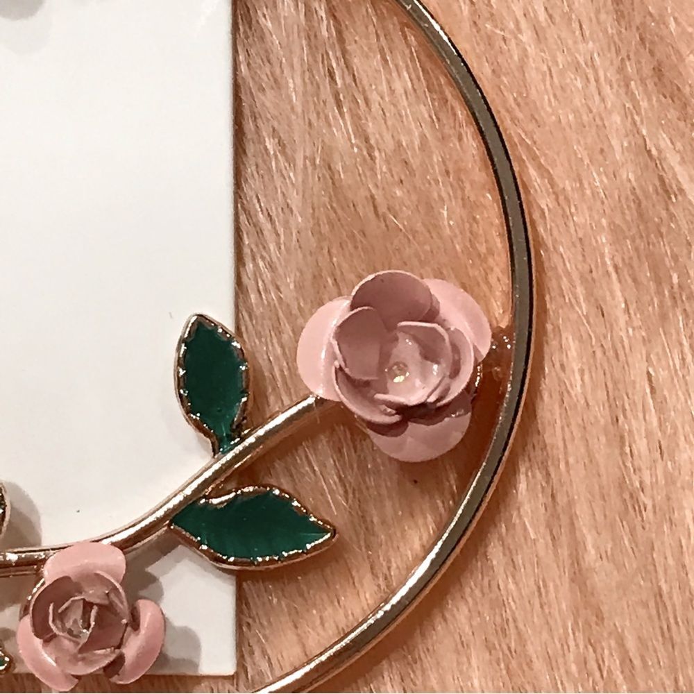 Pink Rose Hoop Earrings - Picture 4 of 6